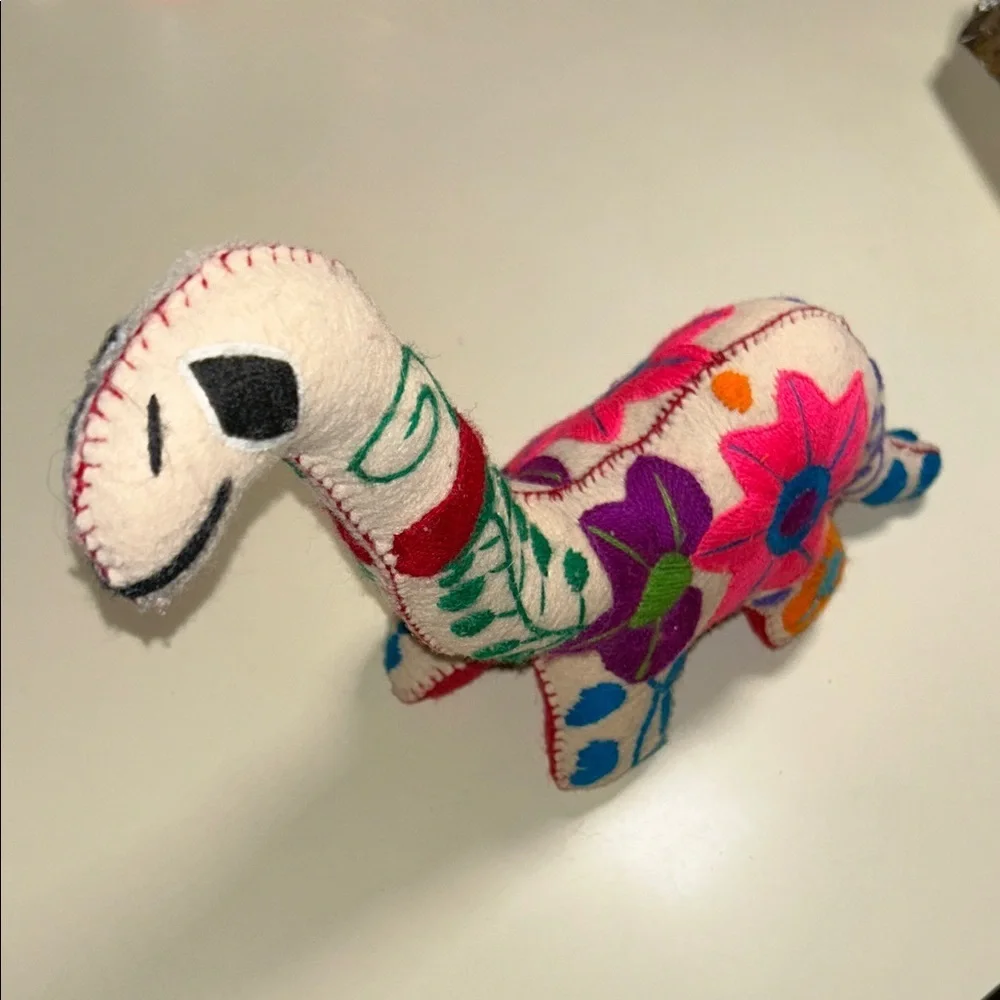 Mexican Handmade Unique Felt Floral Embroidered Dinosaur Brachiosaurus Plush